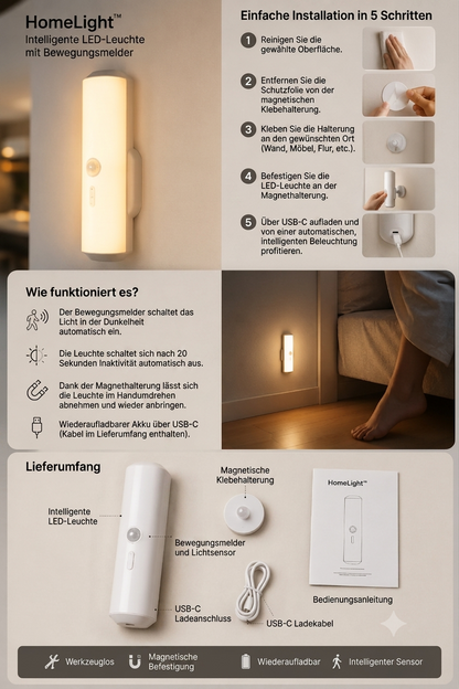 Intelligente LED-Leuchte mit Bewegungssensor – HomeLight™